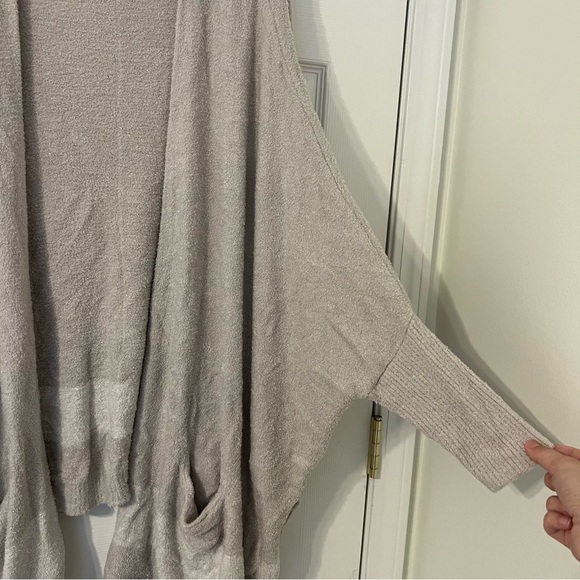 Barefoot Dreams Cozy Chic Lite Cardigan One Size Open Pockets Beige Cream Long - Picture 7 of 8